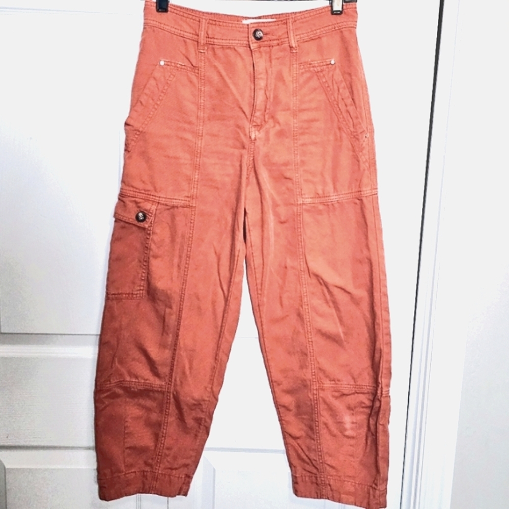Anthropologie Orange Cropped Cargo Jogger Pants 2 Casual Boho Indie Travel
